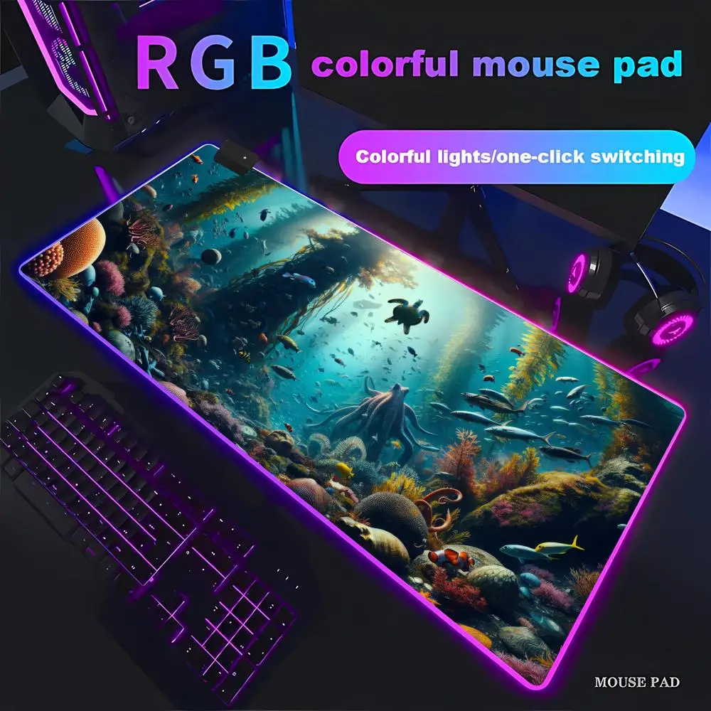 

HYBXAXC Tropical Brazilian Turtle Landscape Mouse Pad Rubber Non Slip Waterproof Desk Mat Portable XXL Desktop Decoration RGB