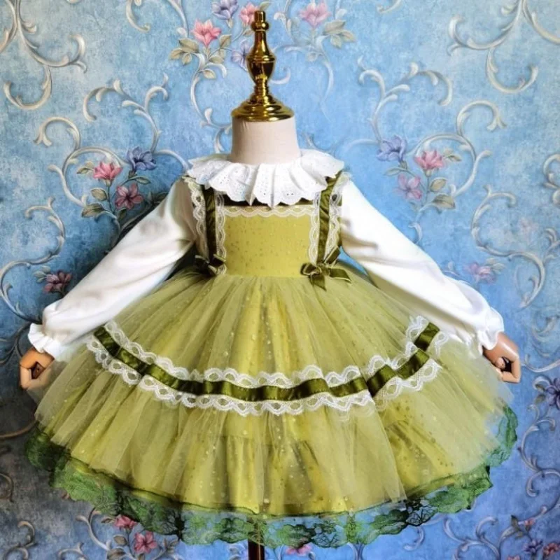 Summer New Fairy Spanish Lolita Tulle Dress for Little Girls Kids Sleeveless Lace Ball Gowns Birthday Party Children\'s Clothing