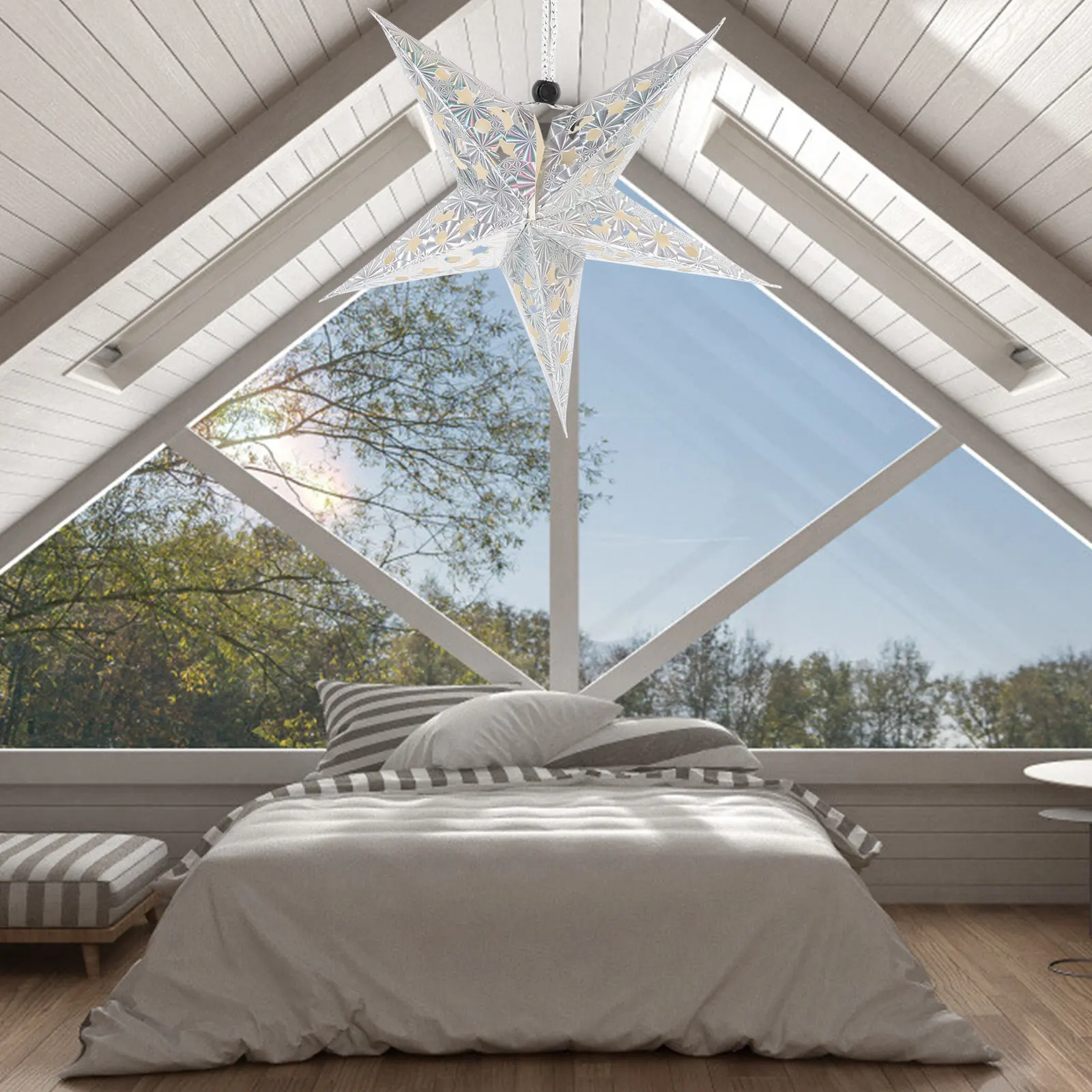 

2pcs 3D Paper Five Point Star Lampshade Christmas Decor Ceiling Light Decoration Pentagram Lampshade Garland 3D Stars Indoor