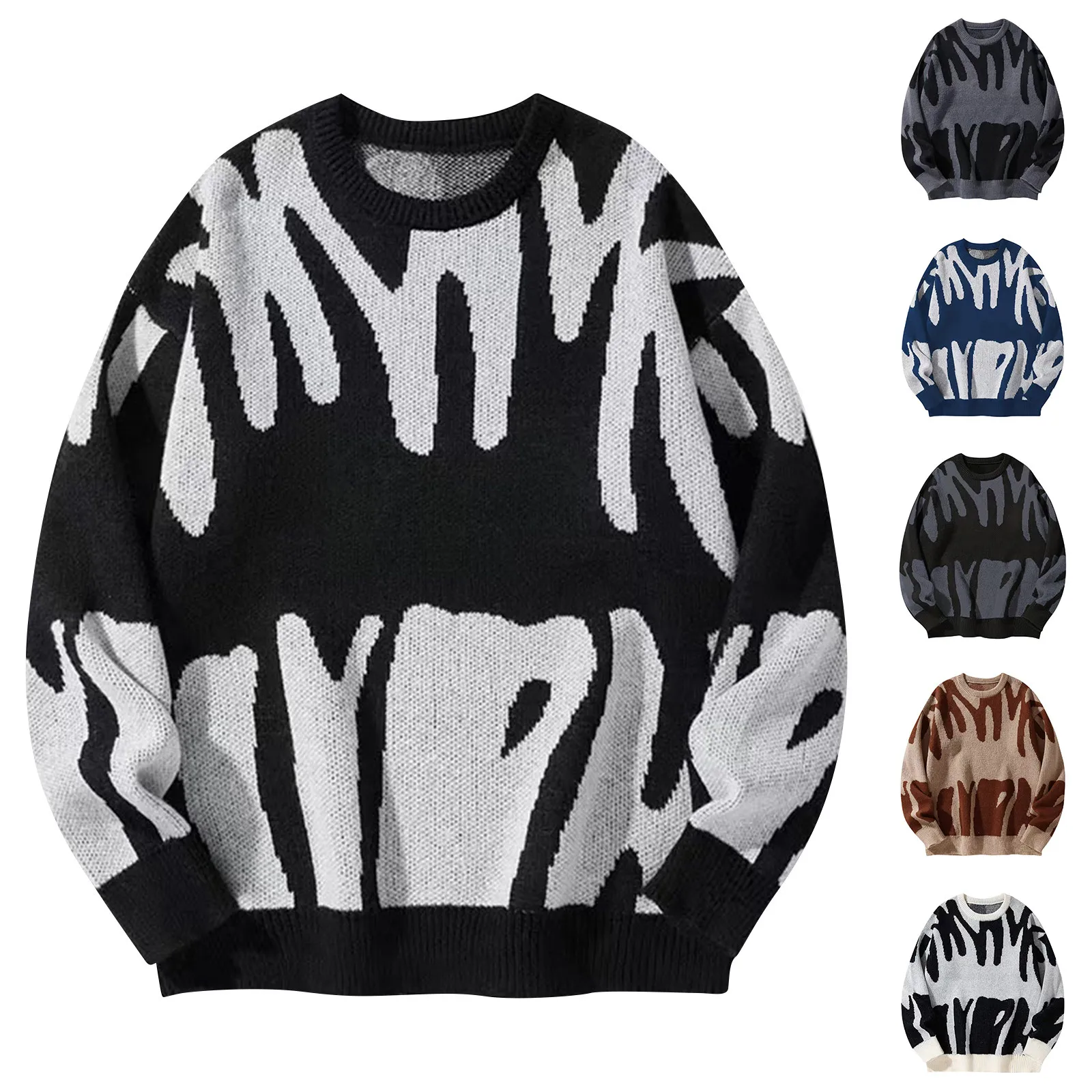 Unisex Sweaters Pullovers Autumn And Winter New Fashion Abstract Letter Jacquard Sweater With Warm And Thick Contrast Color Knit