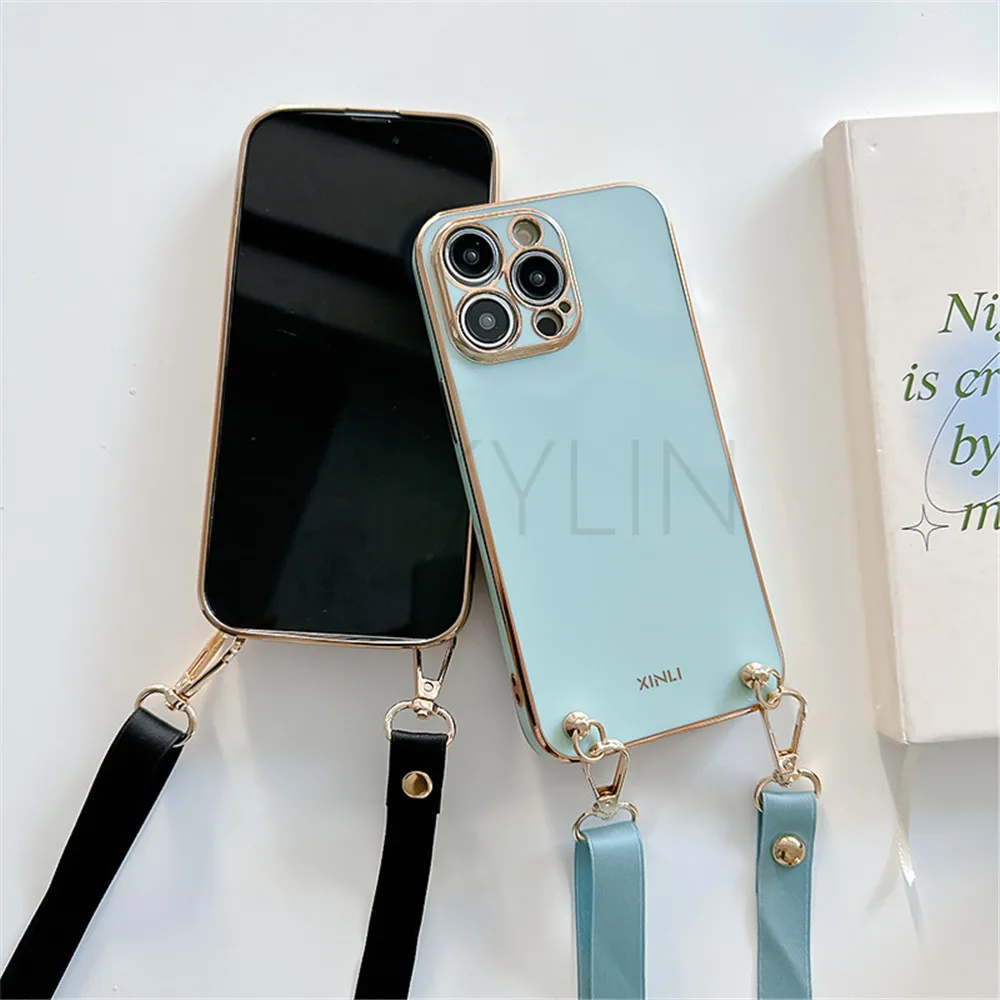 Crossbody Lanyard Luxury Plating Case For Xiaomi Mi POCO X6 M6 X3 Pro NFC C65 14T 12T 13T Lite Redmi A3 13 13C 14C Silicon Cover