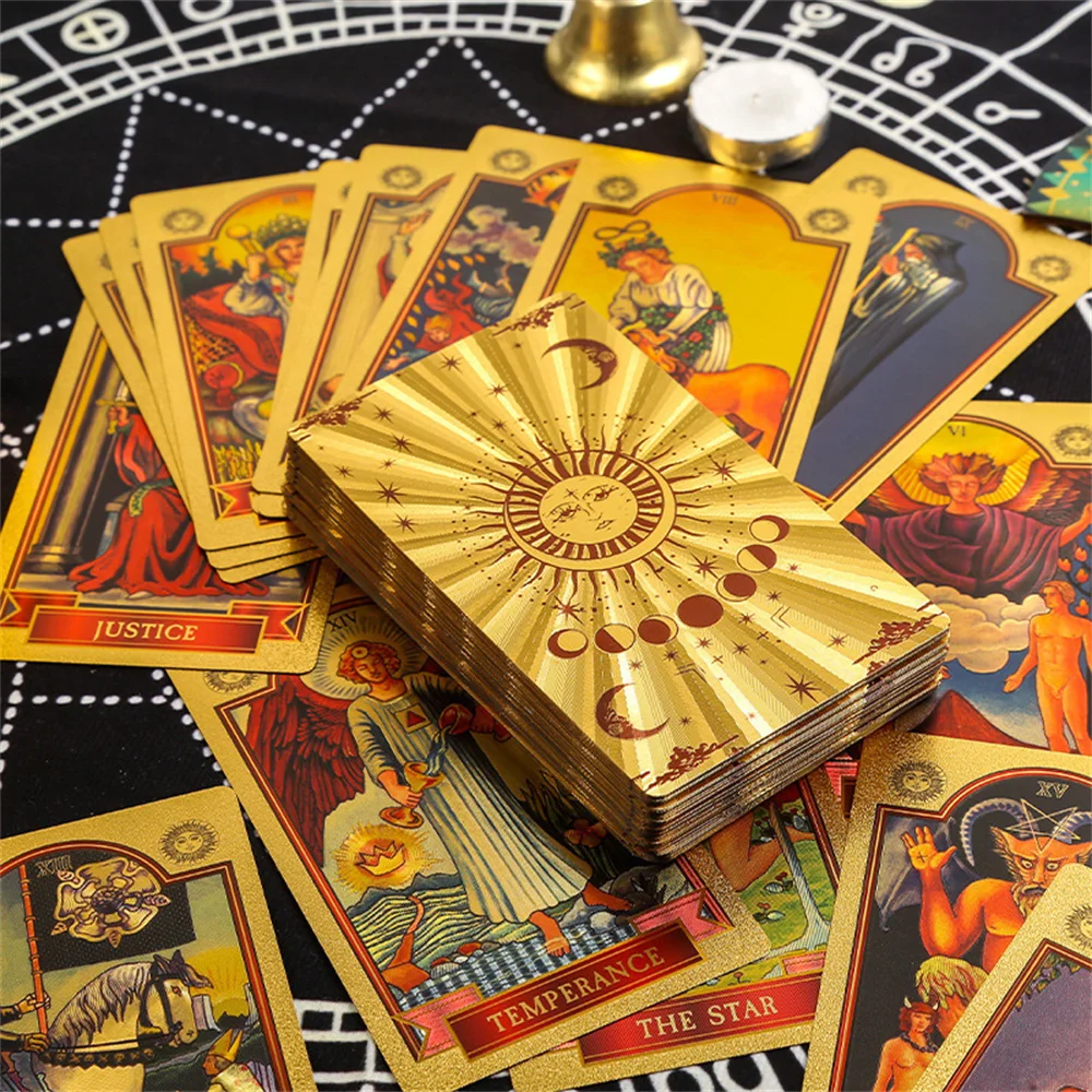 Waterproof Golden PET Plastic Tarot Cards Marvellous Predictive Divination Board Games Astrology