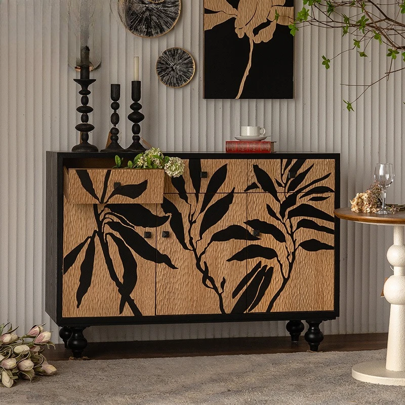 Home combination entrance cabinet Solid wood carving pattern dining side cabinet Creative furniture American retro locker