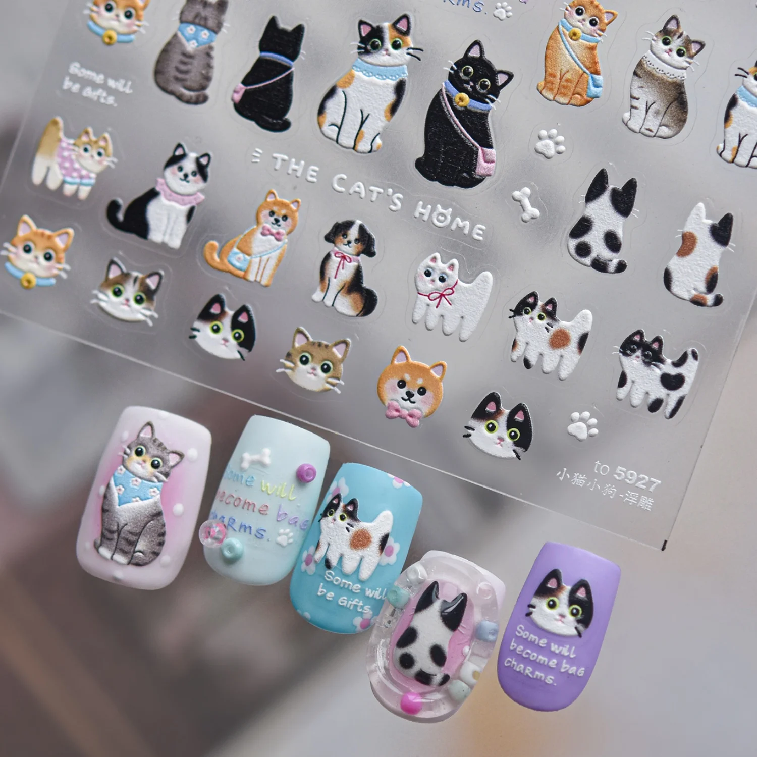 Cute Playful Cat Dog 5D Nail Stickers Short Hair Kitten Shiba Inu Puppy Animal Paw Print Decals Sweet Pet Self Adhesive Decor - view 6
