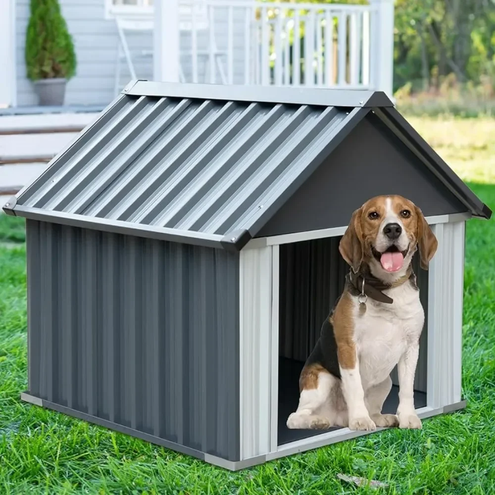 Large durable indoor outdoor dog house, weatherproof and waterproof puppy shelter, easy to assemble medium dog kennel