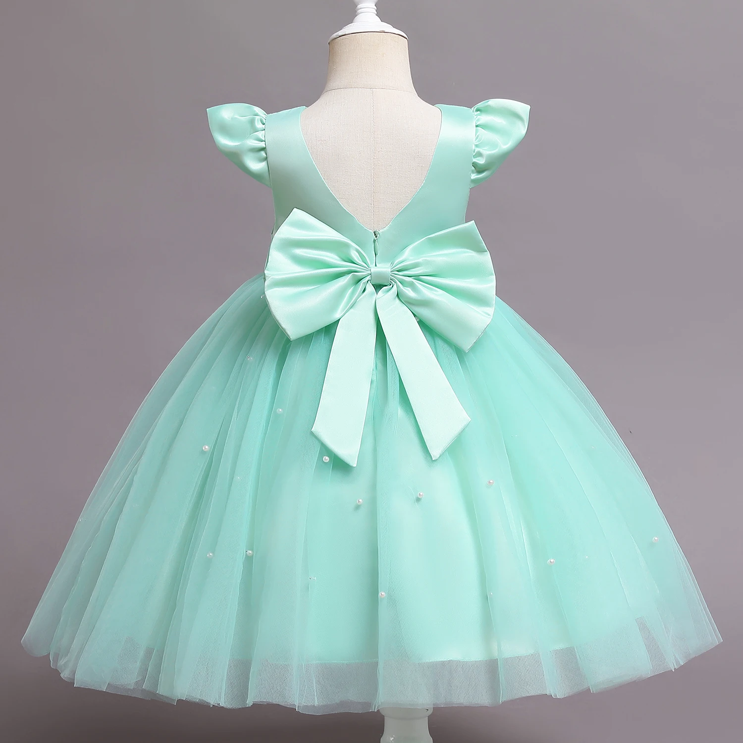 Summer Kids Dresses for Girls 1-5 Years Flower Birthday Party Tulle Dress Baby Girl Backless Bow Princess Wedding Ceremony Gown