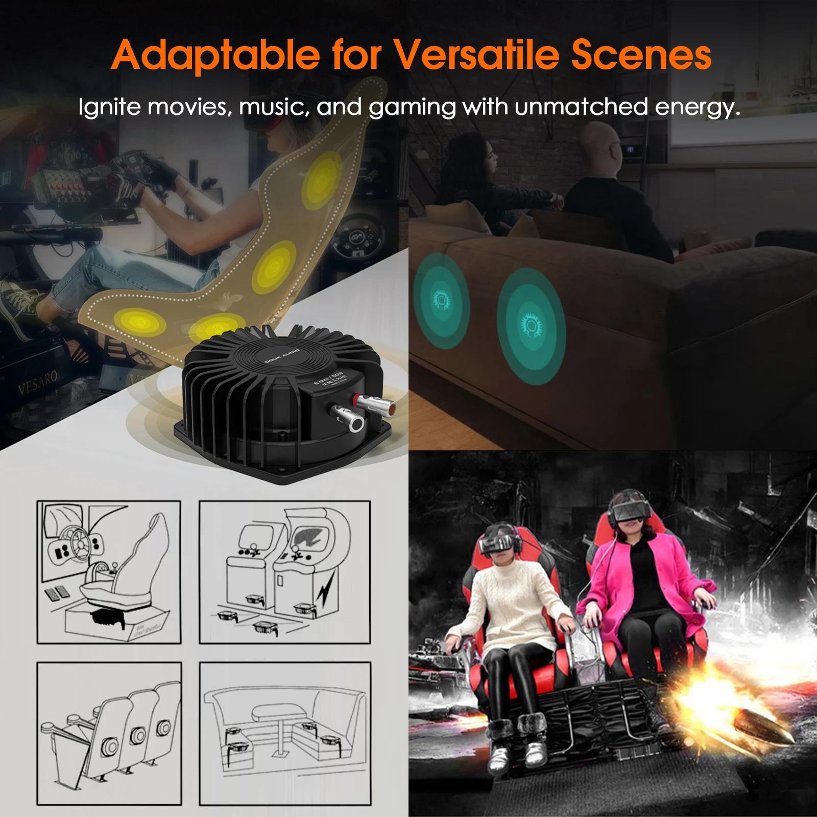 가정/자동차 극장용 Nobsound 고출력 촉각 베이스 셰이커 50Watt 서브우퍼 변환기