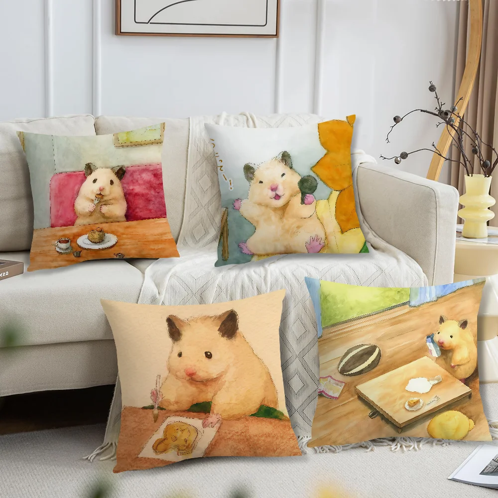 Kawaii Hamster Anime Cushion Cover For Pillow Printing Sofa Decoration Home Car Room Coffee Shop Office Nordic Simplicity