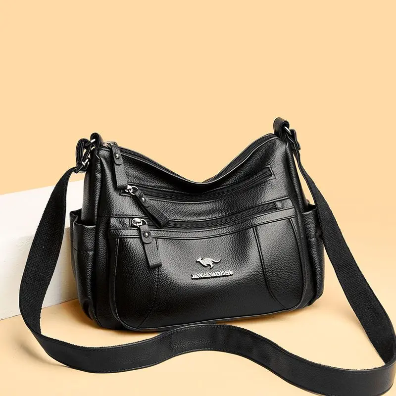 2023 New Multi-Layered All-Matching Shoulder Messenger Bag Large Capacity Bag Middle-Aged Mother Bag PU Leather