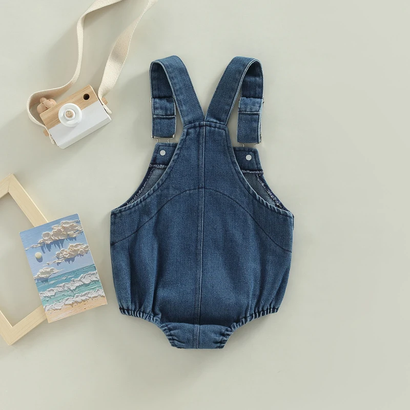 

Infant Cotton Jumpsuit Sleeveless Outfit with Button Closure and Pocket for Toddler Girls and Boys