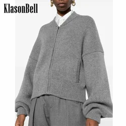 10.8 KlasonBell-Women Stand Collar Zipper Cashmere Knit Thick Cardigan Retro Coarse Yarn Loose All-matches Coat