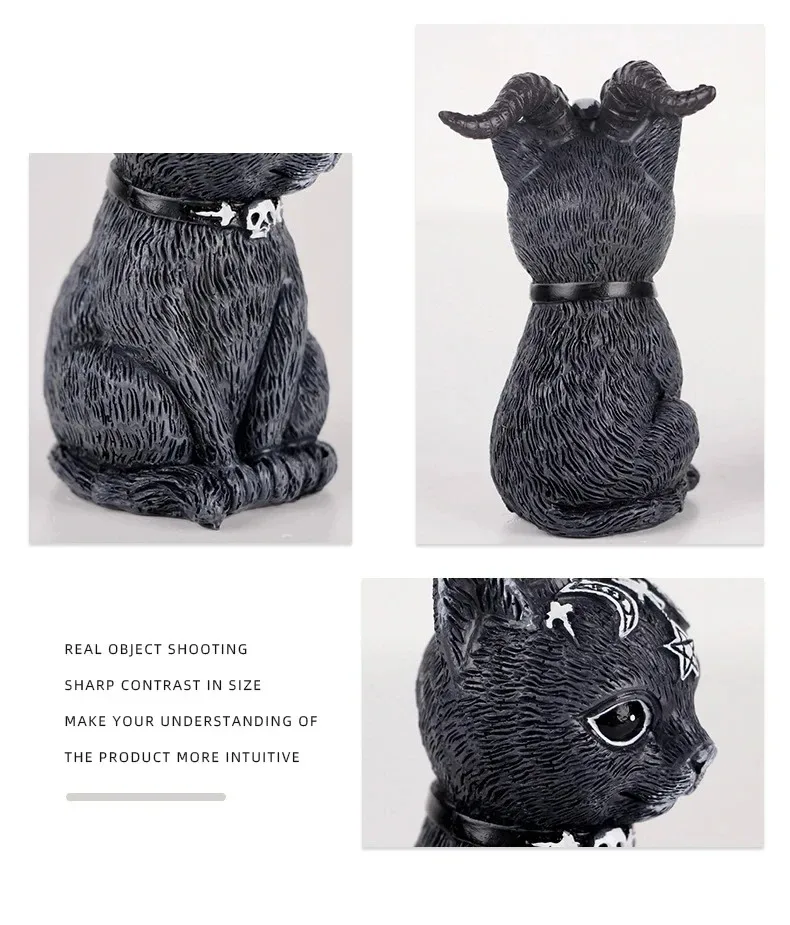 1pcs Black Cat Statue Mysterious Cute Cat Witch Cat Figurine Witches Decor Desk Ornament Hand-Painted Sculpture for Halloween