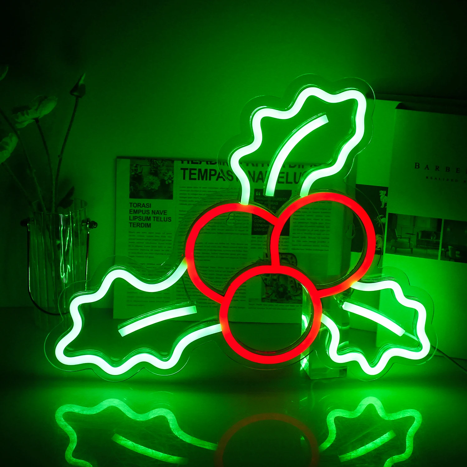 

Christmas Decoration Holly Fruit Neon Lights LED Sign Living Room Home Bar Neon Lights Party Atmosphere Art Wall Decoration