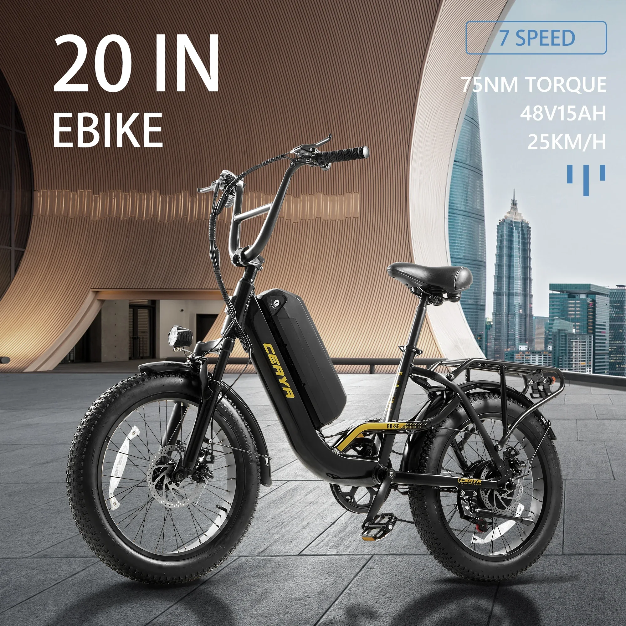 2024 CEAYA R8-SE 48V15AH 20*3.0 INCH ELECTRIC BIKE FAT TYRE Removable Battery 7 Speed E-bike Electric City Bike