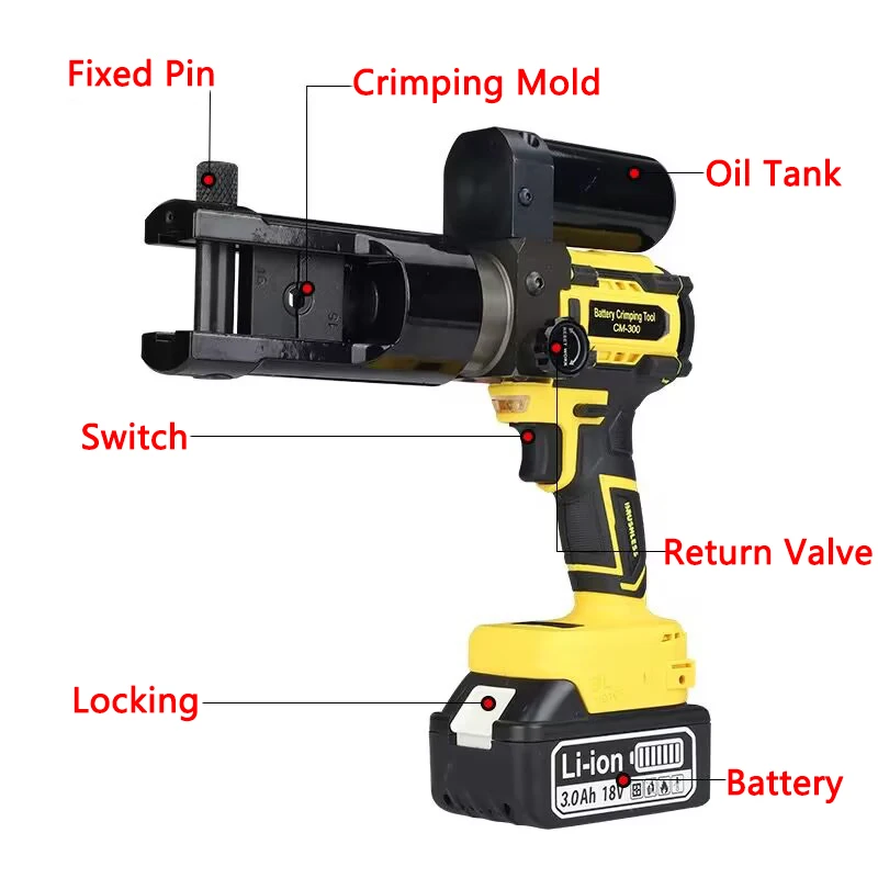 휴대용 유압 펜치 소형 브러시리스 모터 CM-300 전기 압착 펜치 구리 알루미늄 와이어 터미널 압착 펜치