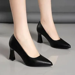 Women's High Heels Summer Block Heels Thick Sole Pumps High-end Women Shoes Buckle Strap Work Shoes Solid Color Zapatos De Mujer