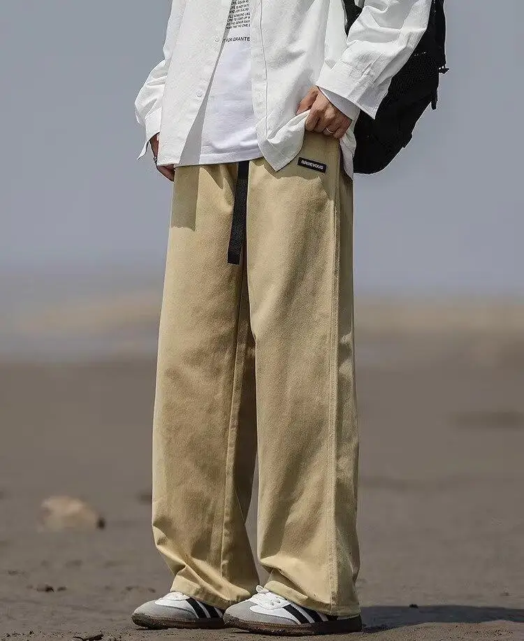 Daily elastic waist straight large-size cargo pants comfortable label male adolescent couple casual pants