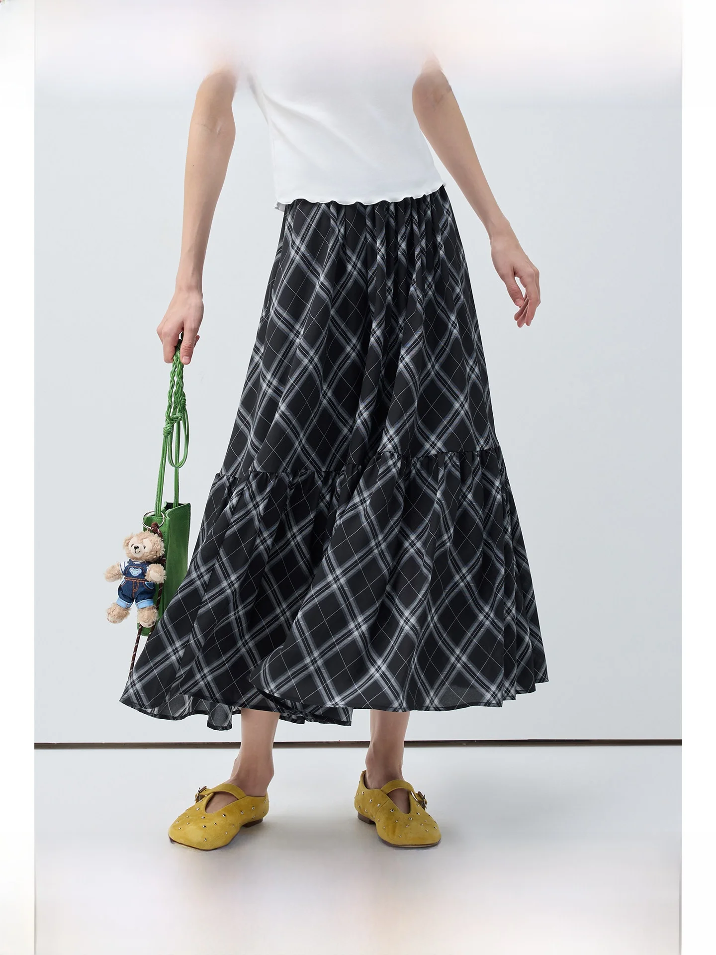 

Юбка миди А-силуэта больших размеров в винтажную клетку с завышенной талией, стройнящая, для женщин с фигурой «груша», повседневный стиль для работы и отдыха, весенняя коллекция