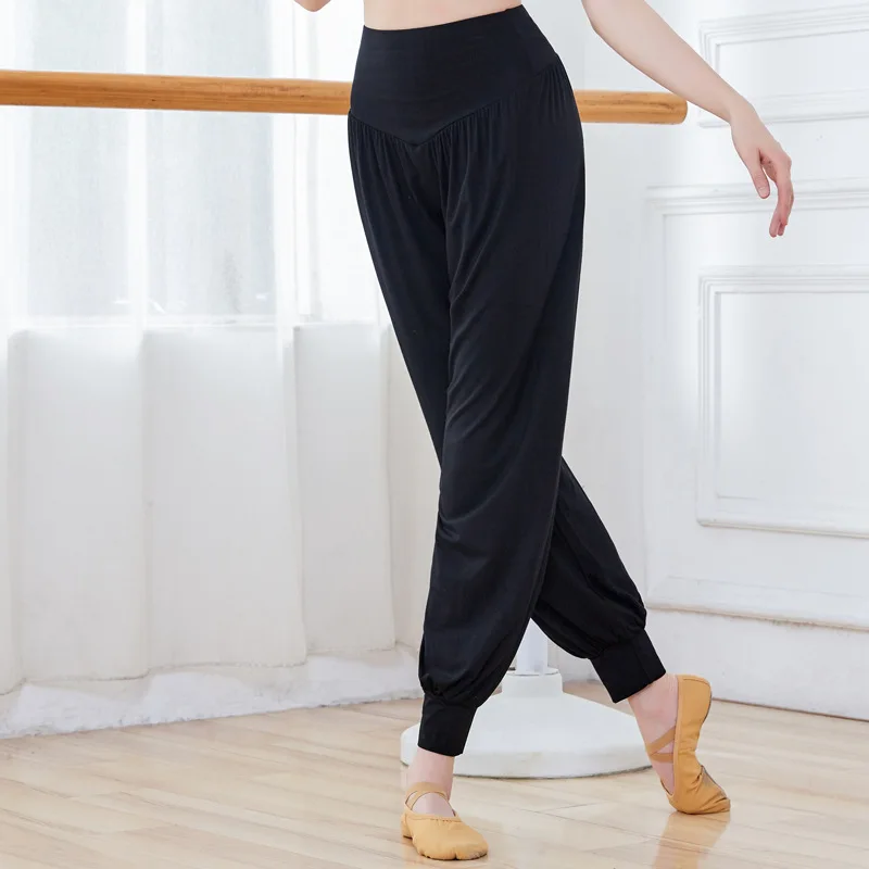 Pantalones de baile latino para mujer adulta, bombachos de práctica de Yoga, modernos, negros, talla grande, novedad de 2024