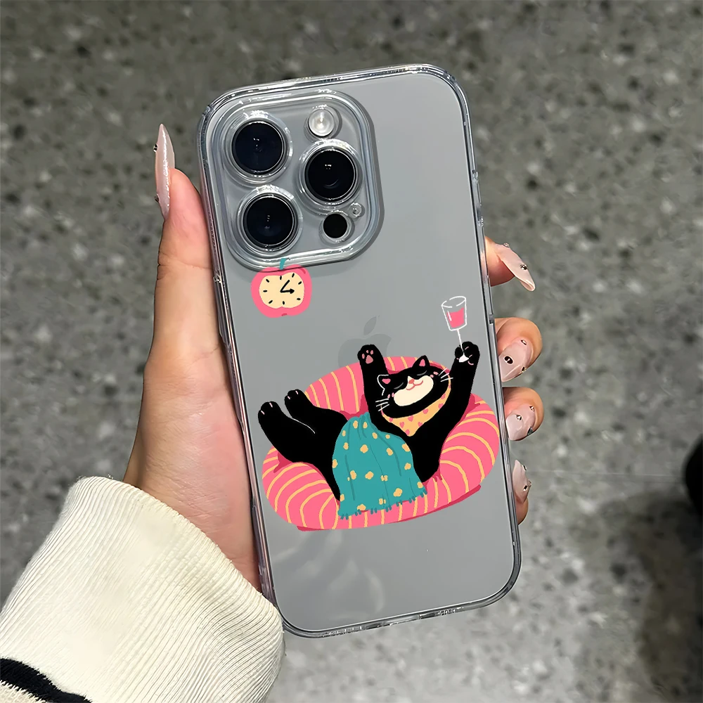 

Comfortable Black Cat Silicone Phone Case for IPhone 17 16 15 14 13 12 11 Pro Xs Max Air Mini 7 8 6 6s Plus SE 2020 2022 Cover