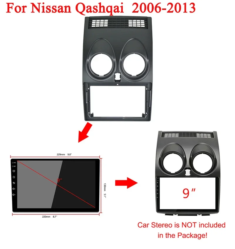 

9-дюймовая рамка для автомобильного радиоприемника 1din Android для NISSAN Qashqai 2006-2013, автостерео, монтажная панель приборной панели, лицевая панель