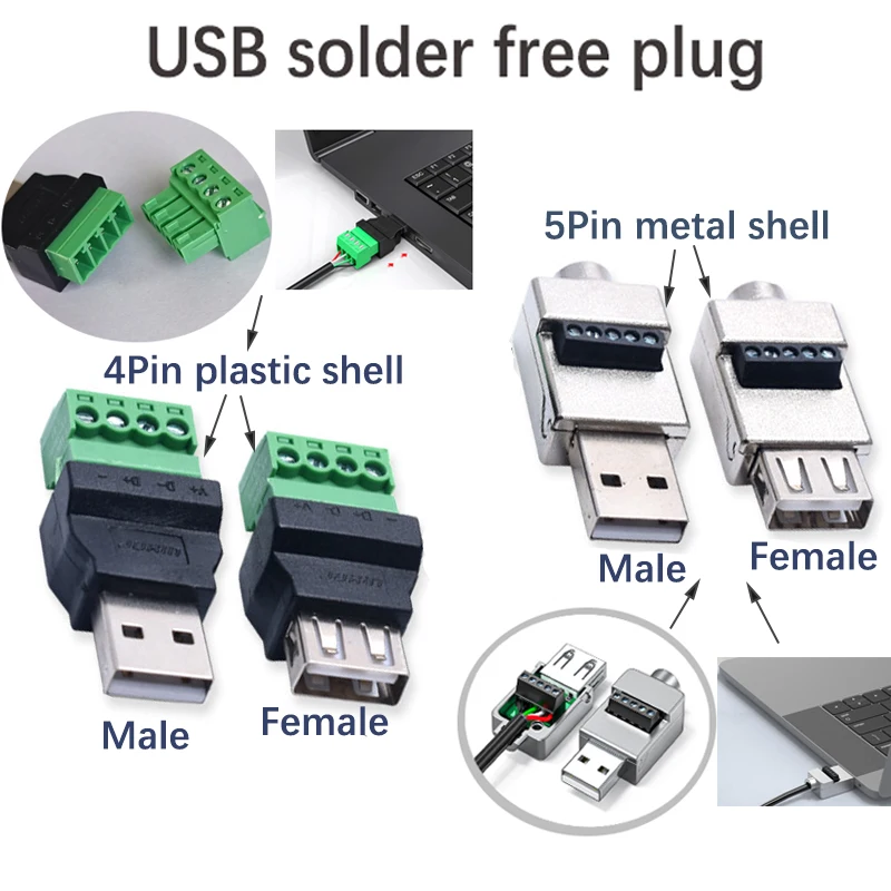 USB Solder Free Plug DIY-USB 2.0 Repair Plug Male And Female Connector Adapter Terminal For Mobile Keyboard Mouse Connector