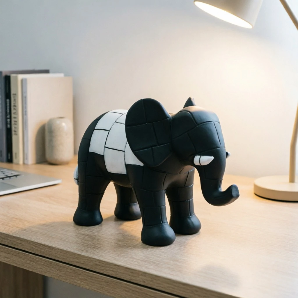 Black and White Checkered Animal Statue Big-billed Bird Ramphastos Toco Elephant Figurine Simulated Animal Sculpture