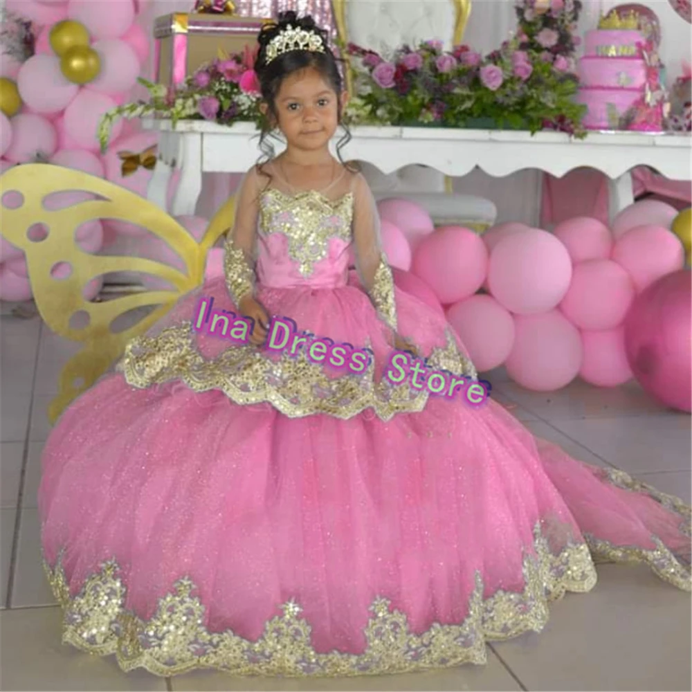 Personalizado múltiplas cores vestido da menina de flor adorável rosa tule fofo impressão casamento meninas festa aniversário vestidos noite