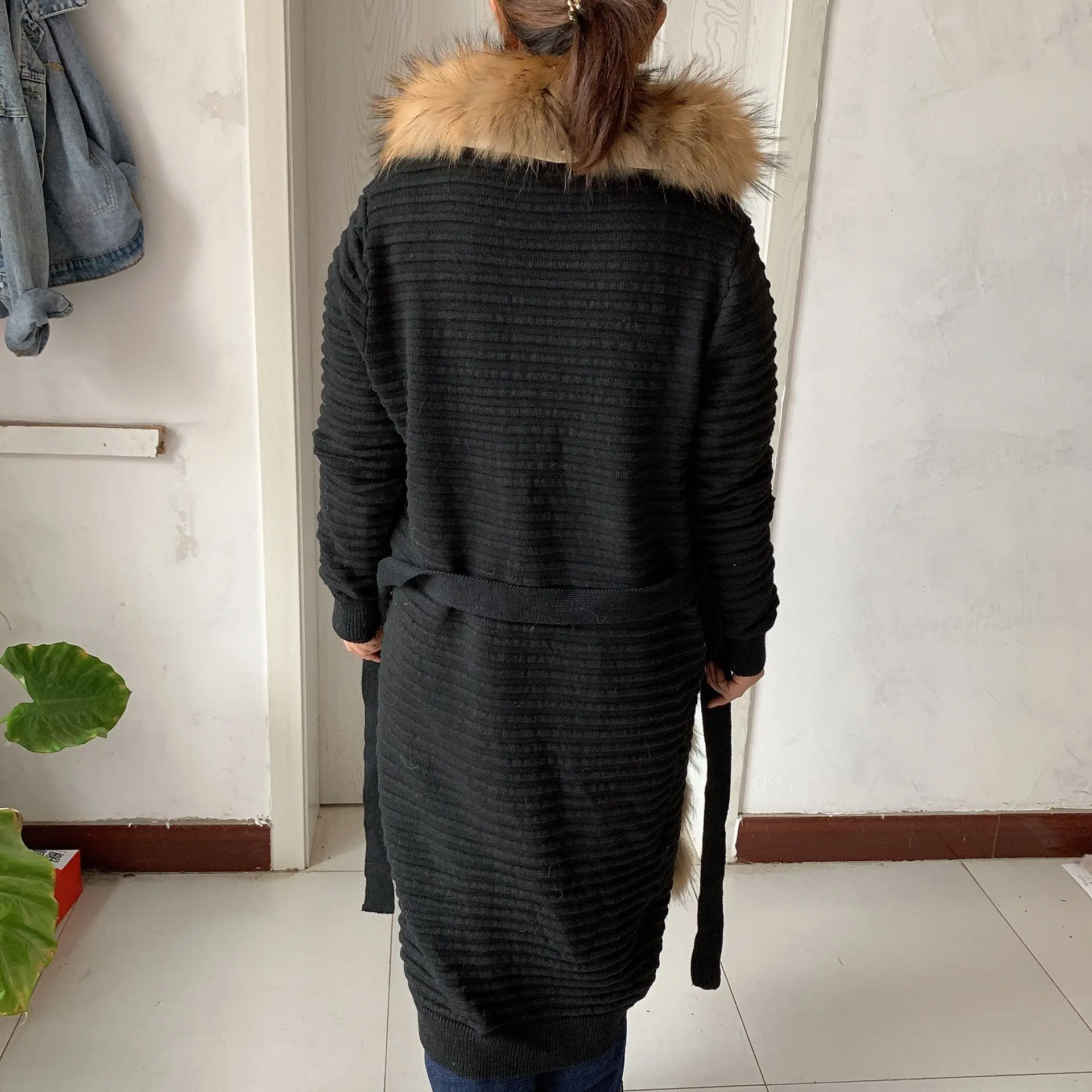 Women's spring and autumn long knitted cardigan real fox fur Raccoon fur knitted cardigan eco natural fur fox fur coat fur jacke