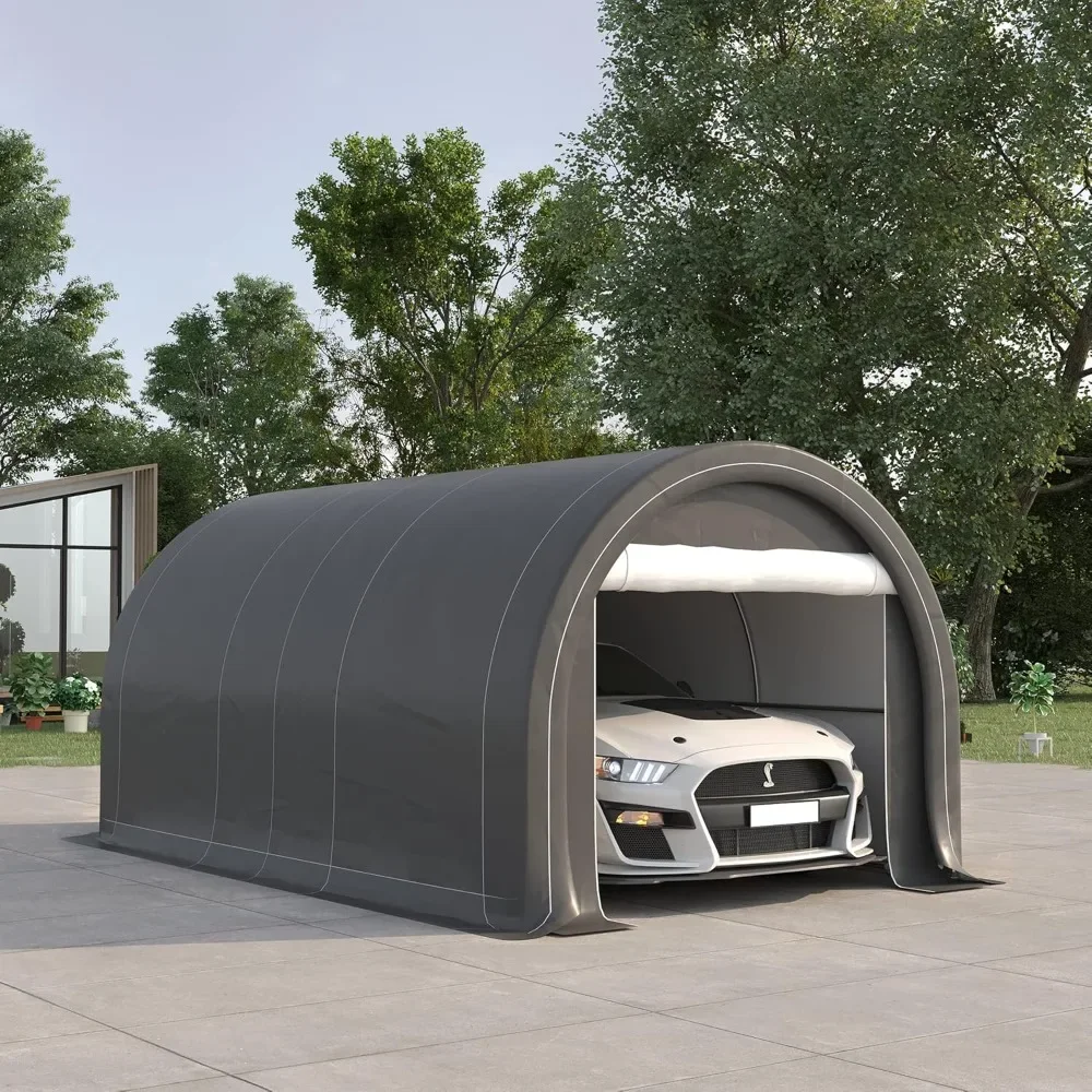 

Carport, 10' x 16' Heavy Duty Portable Garage Storage Tent with Large Zipper Door, UV Resistant PE Awning, Gray Carport