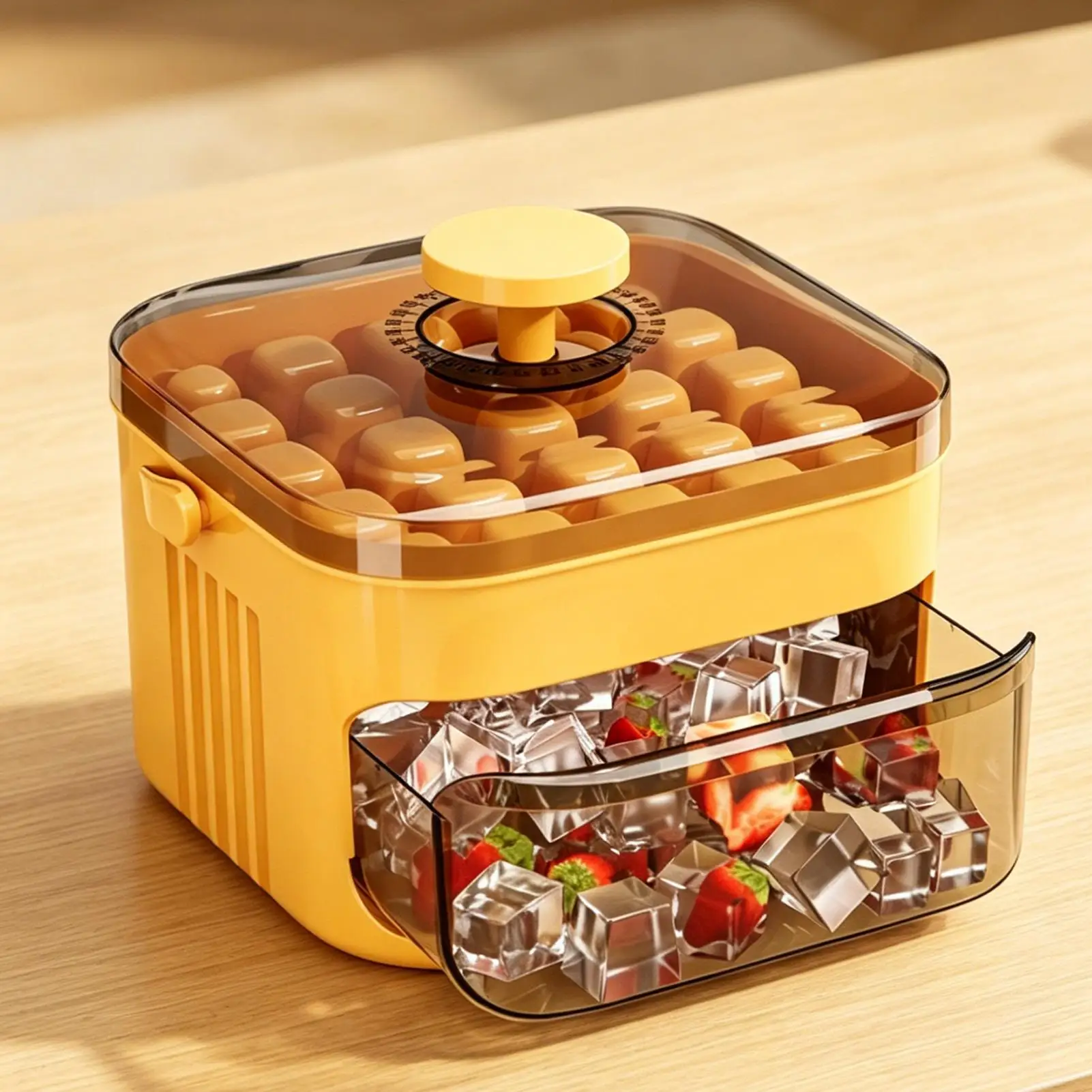 Double Layer Ice Cube Tray with Lid and Bin Pull-Out Ice Drawer with Portable Handle Kitchen Accessories Gadgets Reusable