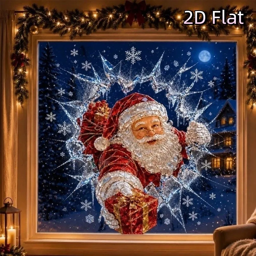 Cartoon Crystal Break-In Christmas Decal Static Cling PVC Fake Broken Glass Cling Decal Snowman Bear Broken-Ice Effect