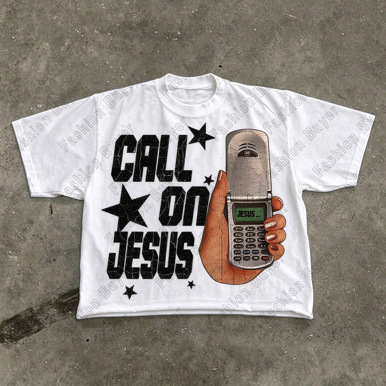 With Retro Phone and Star Pattern Print T-Shirt Unisex Crew Neck Short-sleeved Retro Street Y2K Casual Fashion Tops Clothing