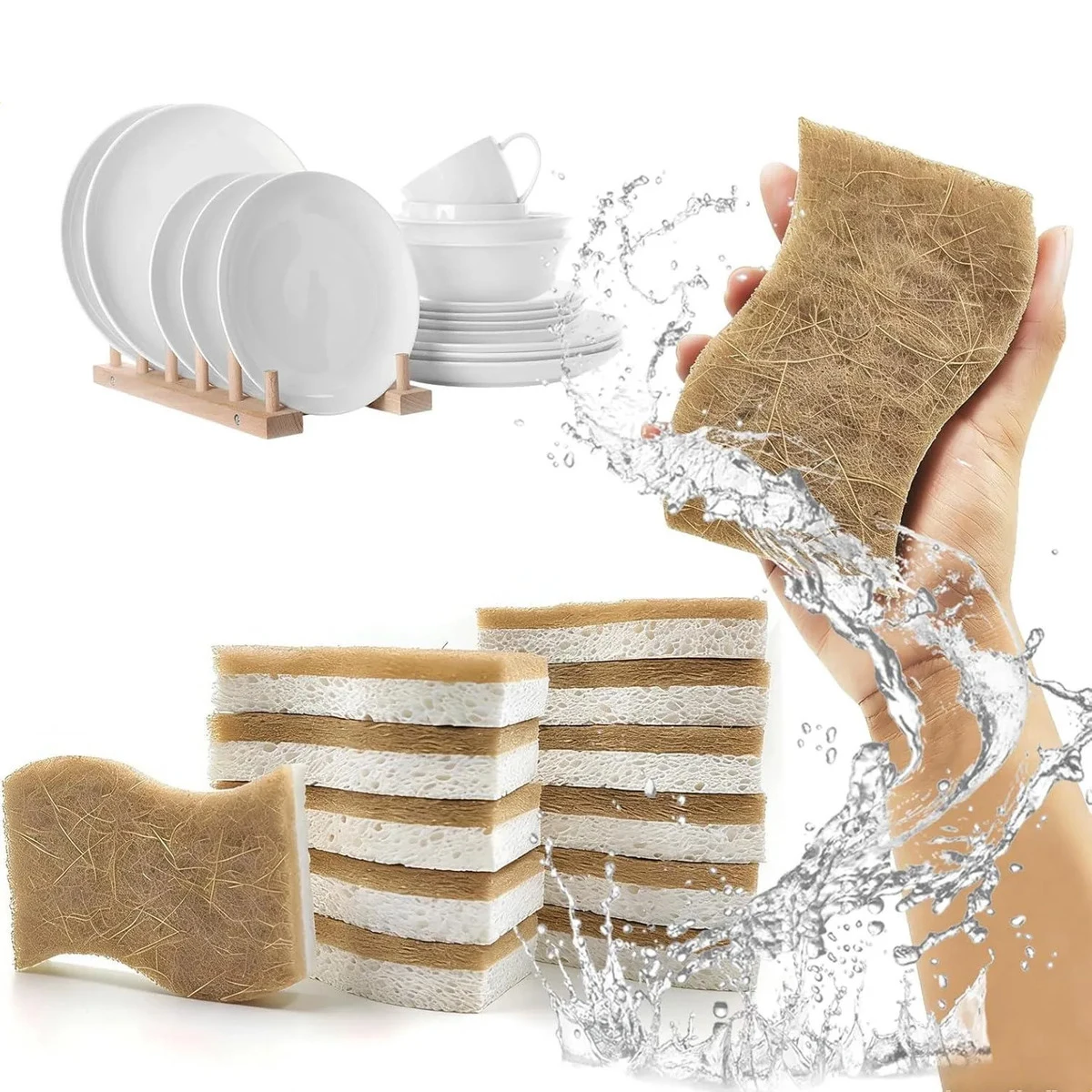 6/12pcs Scrubbing Sponge Biodegradable Cellulose And Coconut Scrubbing Spong Dishes Pot Household Friendly Kitchen Accessories