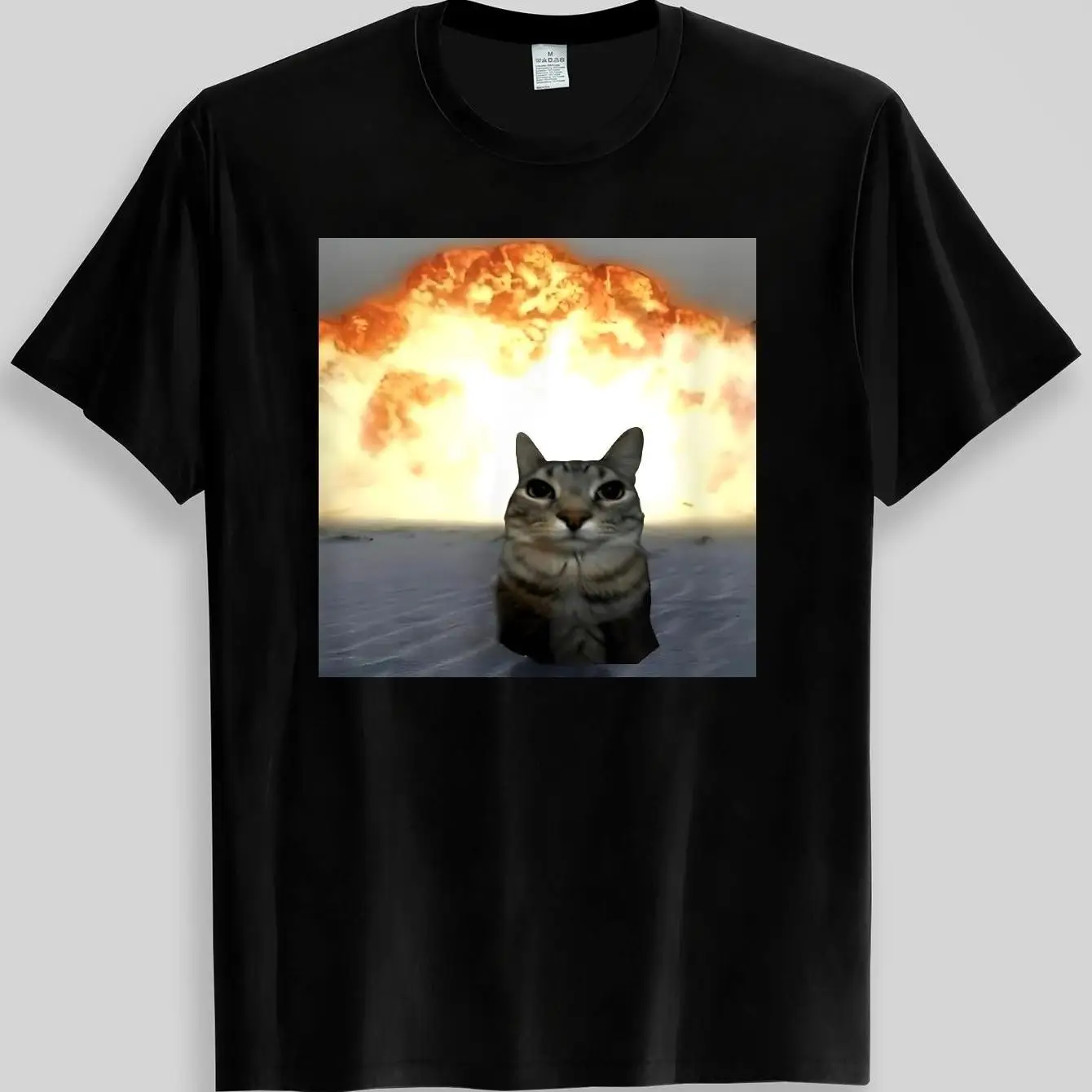 Funny and Cute Style! Cat Explosion Background Exploding Background Cat Meme T-Shirt Suitable for Daily School and Outdoor Wear,