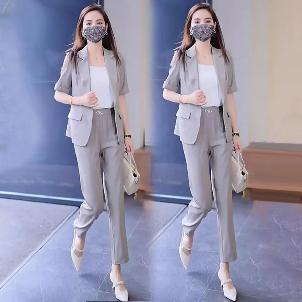 Lady Commute Clothes Women Coat Pants Set Elegant Women's Suit Set with Turn-down Collar Jacket High for Ladies for Professional