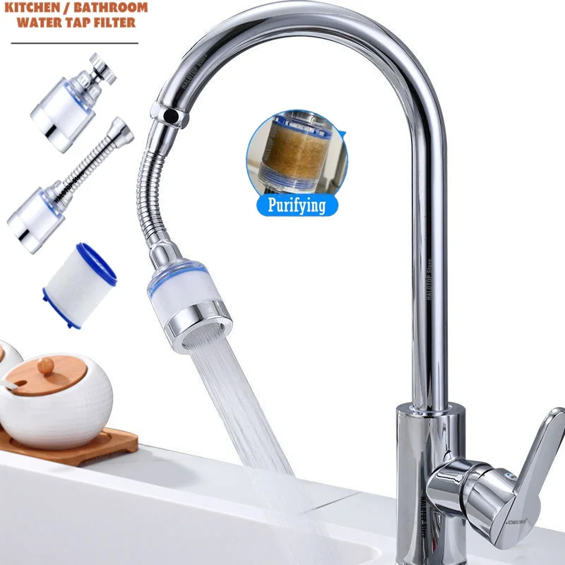 Kitchen Water Tap Faucet Pressurized Bubbler Filter Remove Chlorine Heavy Metals Basin Extender Hard Water Filtration Purifier