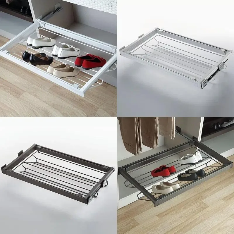 Double Aluminum Frame Pull Out Cabinet Wardrobe Shoe Rack Storage