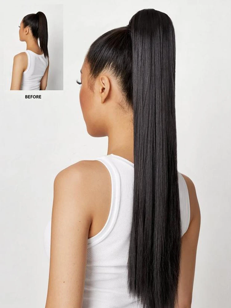 Lovelysee أسود طبيعي 120 جرام مشبك في الرباط ذيل حصان تمديد ريمي شعر بشري طويل مستقيم التفاف حول ذيل الحصان