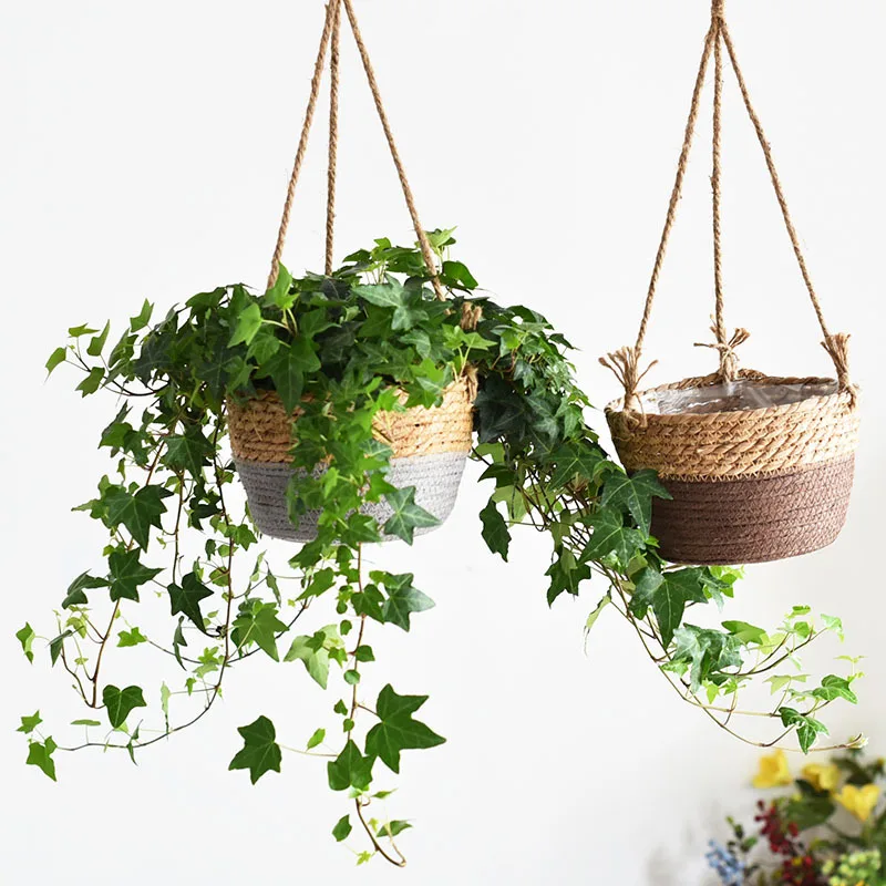 Garden Hanging Planter Macrame Plant Storage Basket Jute Rope Woven Indoor Outdoor Flower Pot Holder Plant Hangers Home Decor