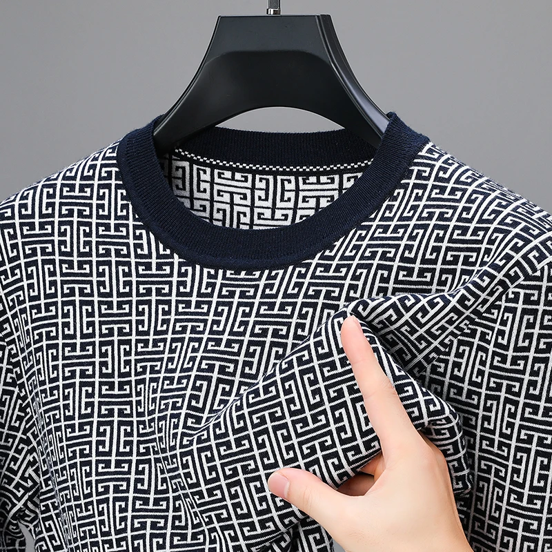

Hot Sales Luxury Brand Men's O-Neck Pullover Woolen Knitwear Autumn Winter New Arrival Print Warm Sweater Office Casual Menswear