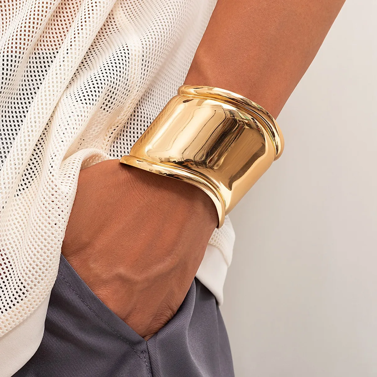 Bohemian Gold Silver Color Metal Wide Cuff Bangles Vintage Punk Simple Bracelets For Women 2023 New Gift Jewelry DIEZI Bohemian image 2
