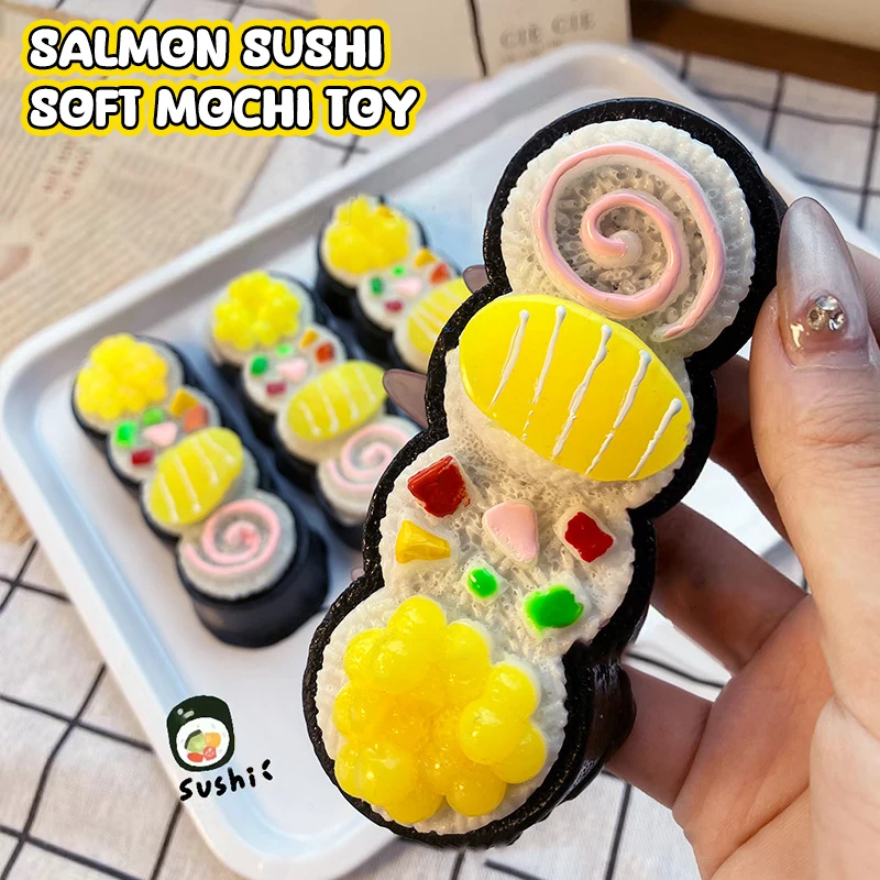 Simulação criativa sushi squeeze brinquedo salmão sushi beliscar ventilação brinquedos recuperação lenta descompressão brinquedos macios presentes do festival