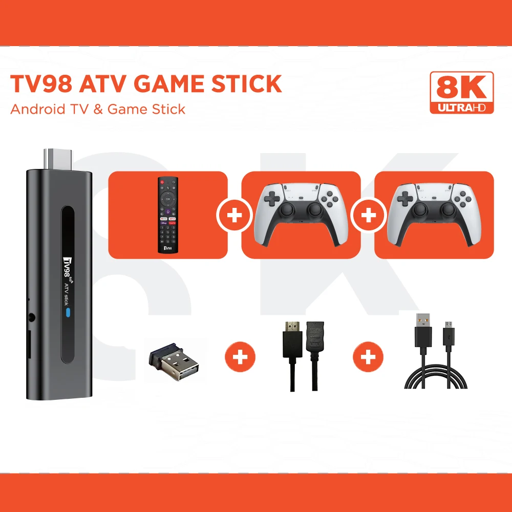 TV98 ATV Game Stick Smart Android14 H313 1080P TV & Game 2 in 1 System 2.4/5G WiFi TV Box for Google YouTube Netflix Media Player