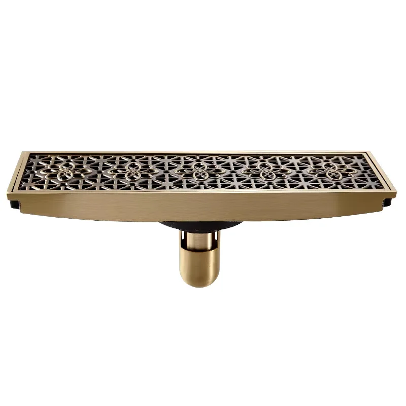 Rectangular All Copper Floor Drain European Style Hotel Bathroom Antique Carved Flower Anti Odor and Insect Proof Floor Drain