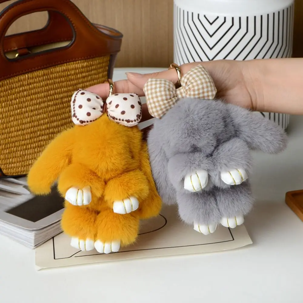 Fur Pom Keyring Fashion Pluff Bunny Keychain Fluffy Lovely Play Dead Rabbit Bowknot 13cm Rabbit Fur Keychain Women