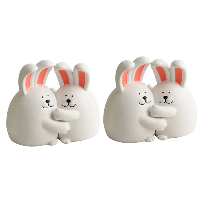 1Set Hug Rabbit Bookend Rabbit Book Stand Crafted Book Ends Bookends Holders Animal Resin Hug Rabbit Bookend