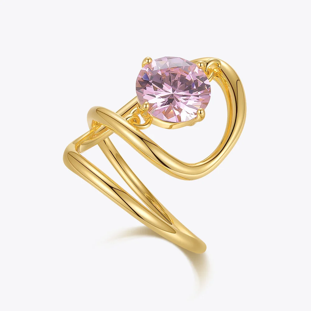 ENFASHION Aestethic Pink Stone Rings For Women Gold Color Fashion Jewelry Irregular Zircon Ring Bague Femme Halloween R214109