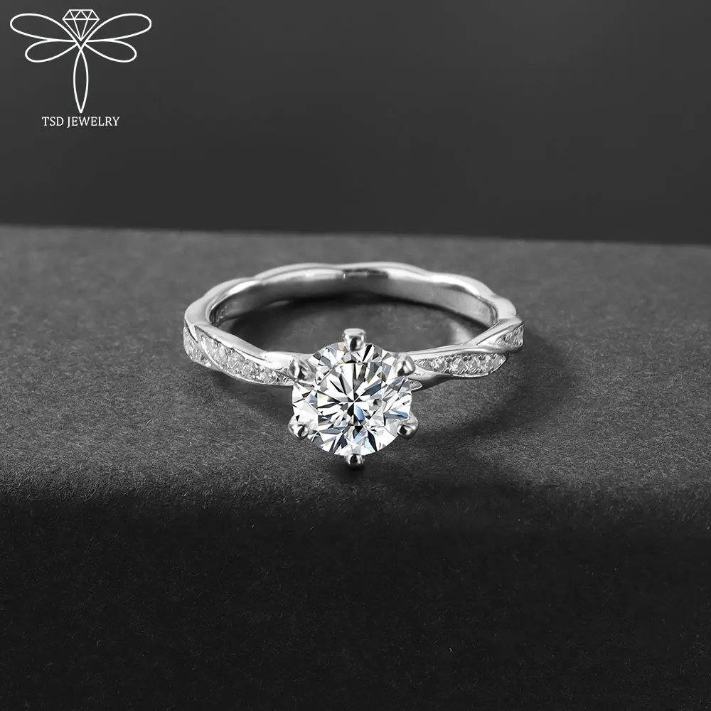 1.0 قيراط سوليتير مويسانيتي خاتم الخطوبة 925 فضة الماس وعد الخلود خواتم النساء الزفاف غرامة مجوهرات