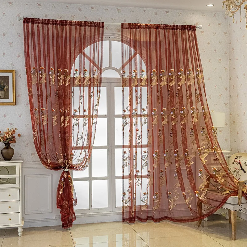 American Embroidered Window Screen Pastoral Flowers Living Room Bedroom Balcony Gauze Curtain Transmitting Luxury Tulle Custom